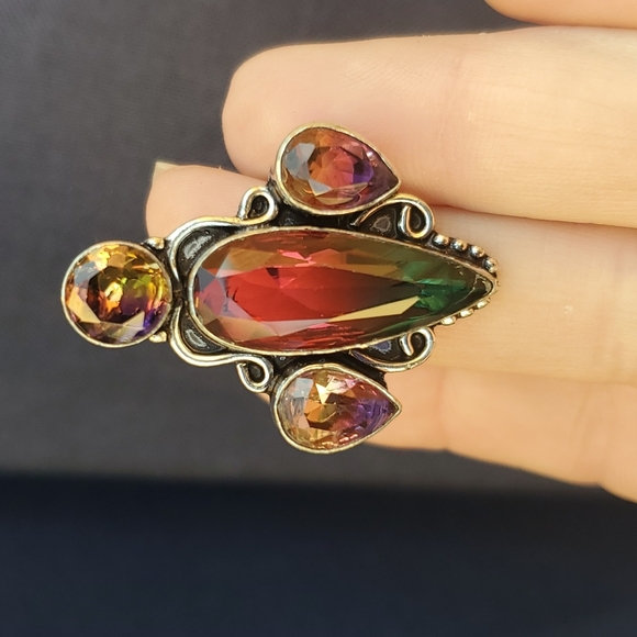 New Bi-Color Tourmaline 925 Silver Statement Ring. - Picture 16 of 16